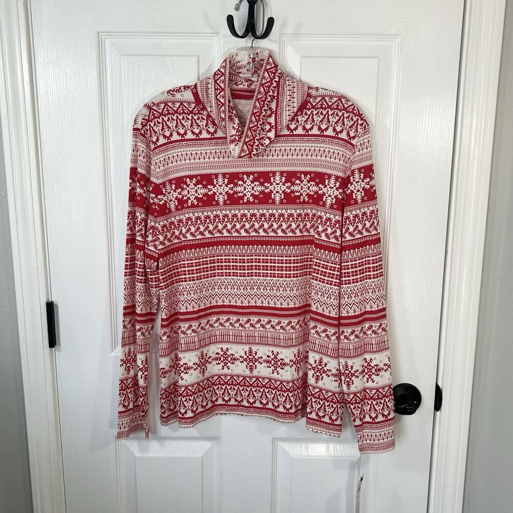 NWT Talbots Womens ThermaWarmth Red Fair Isle Turtleneck Long Sleeve Top Sz PXL